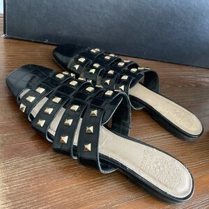 Vince Camuto Fisherman’s Mules Size 7 Black Huarache Inspired Weave Studs Punk